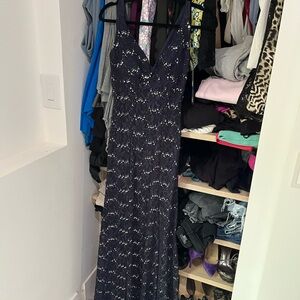 B Darlin Navy lace silver sequin prom dress